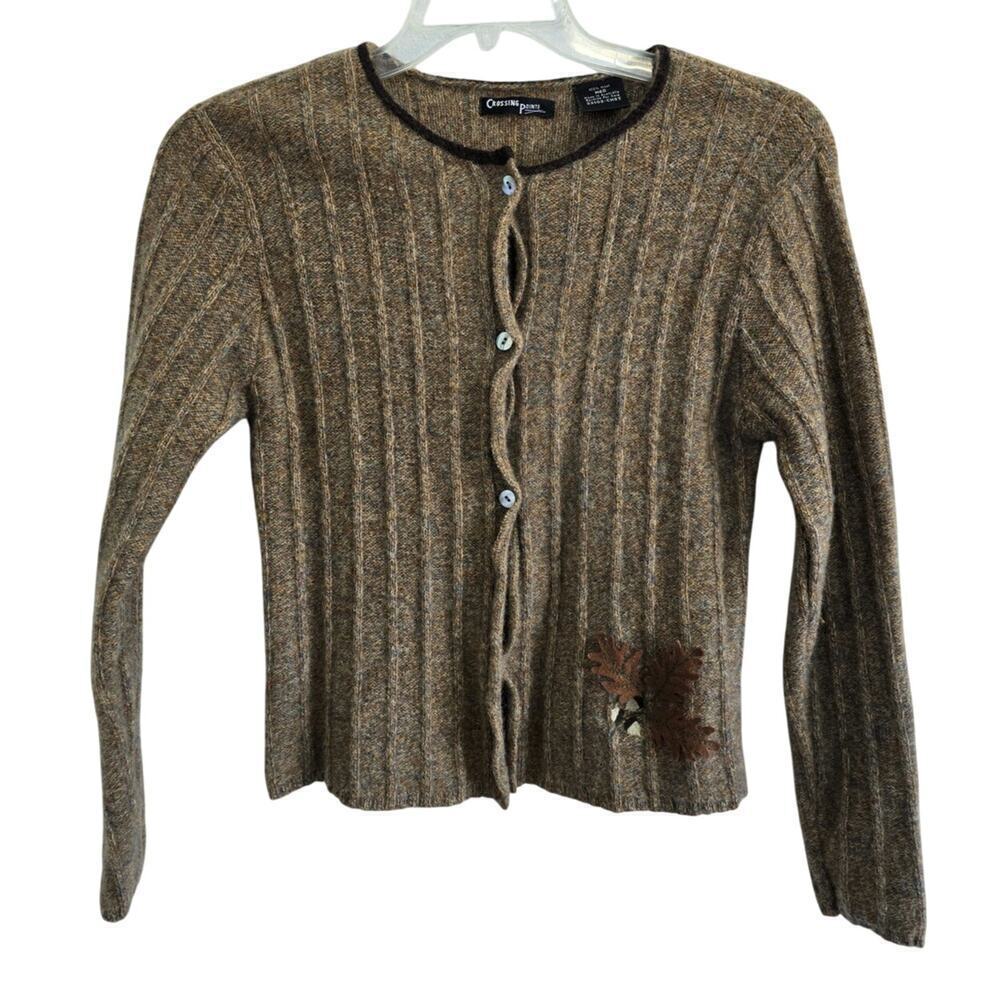 Vintage Crossing Pointe 100% Wool Brown Sweater Button up Winter Sweater